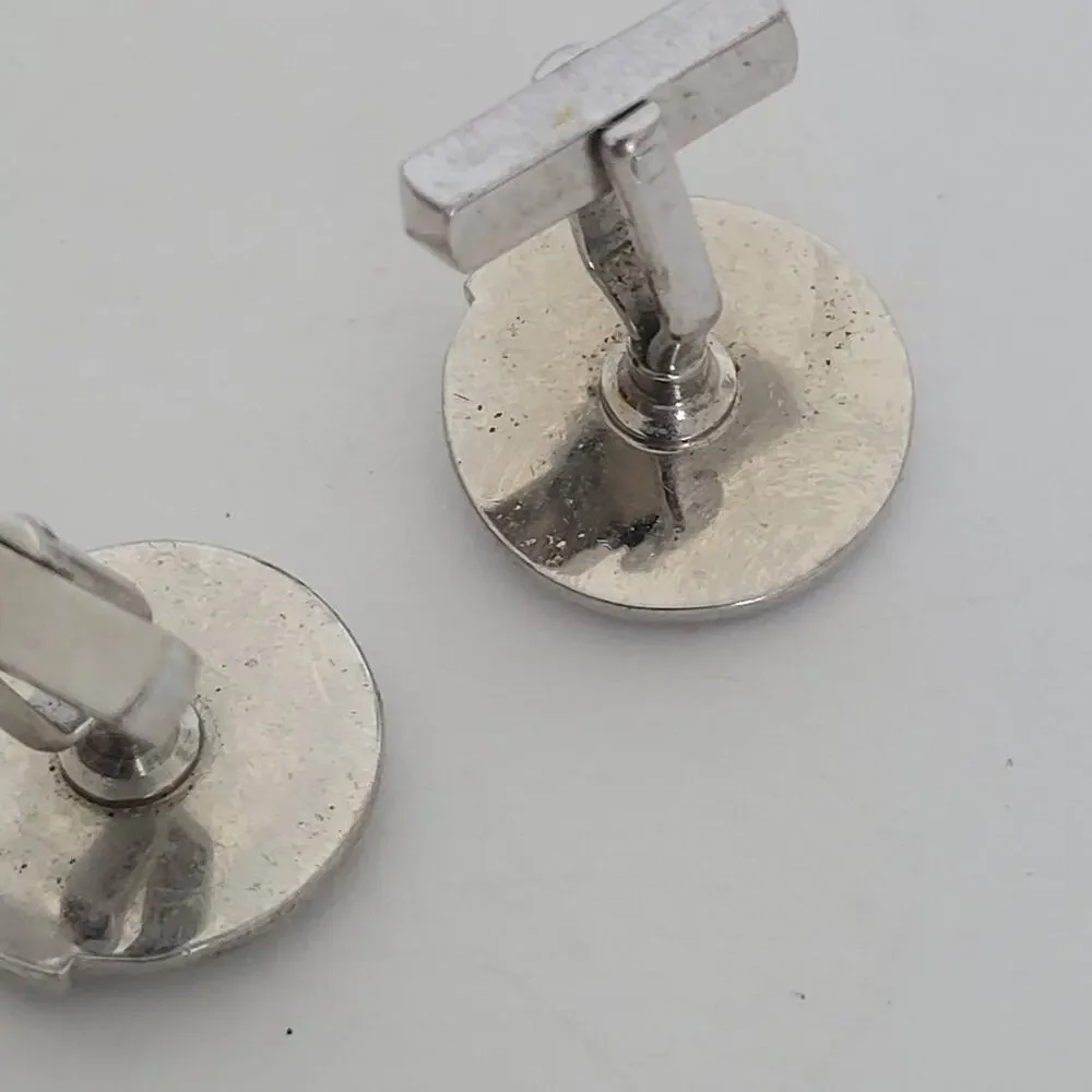 Silver Tone Cufflinks Vintage Round Retro Art Deco Circonia‎ Unbranded Quality